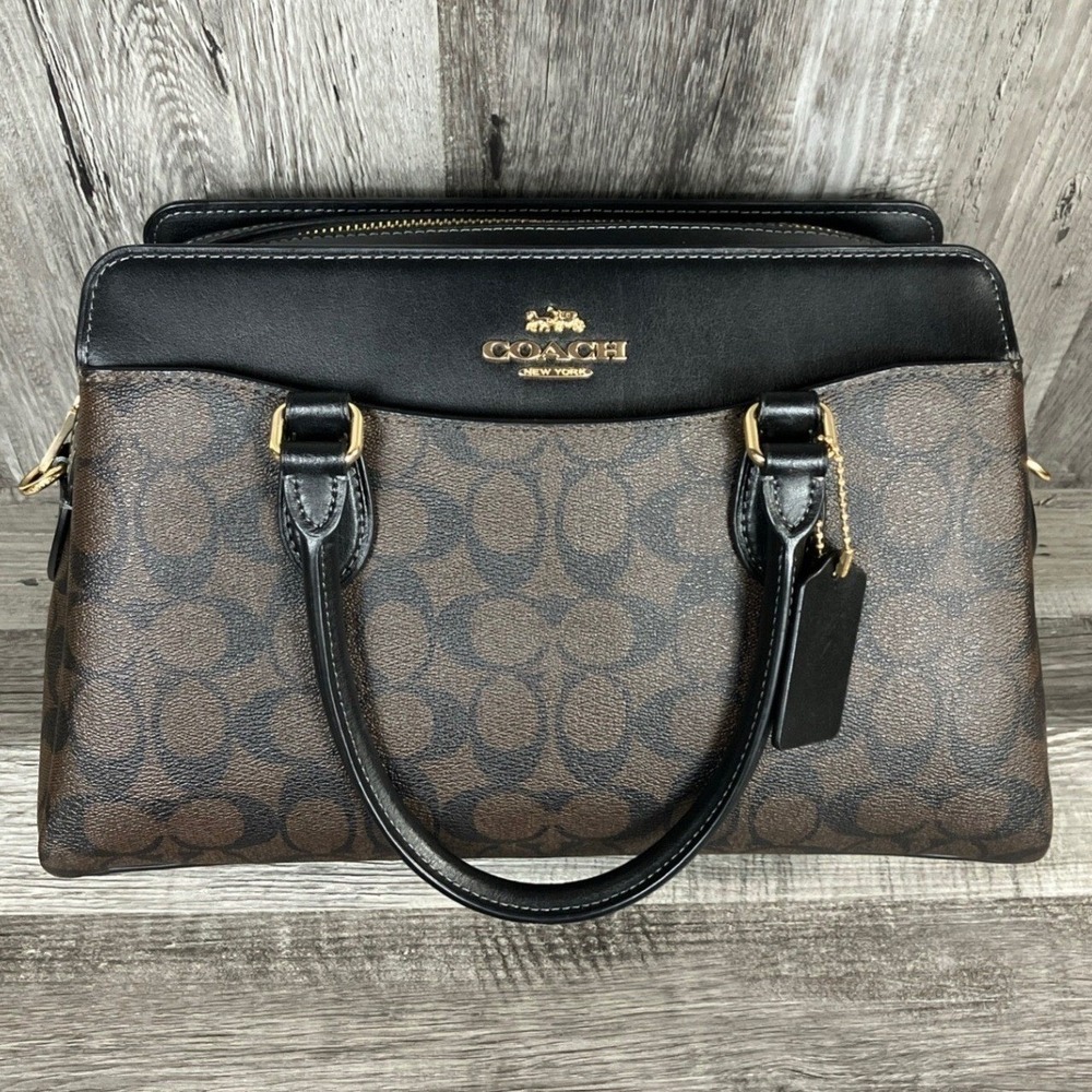 Coach Darcie Carryall CH488 Signature Canvas Satchel Brown Black